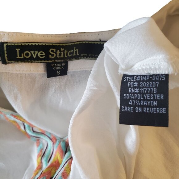 Love Stitch Womens Boho Aztec Embroidered Tunic Vacation Top Boluse S White - Picture 9 of 9